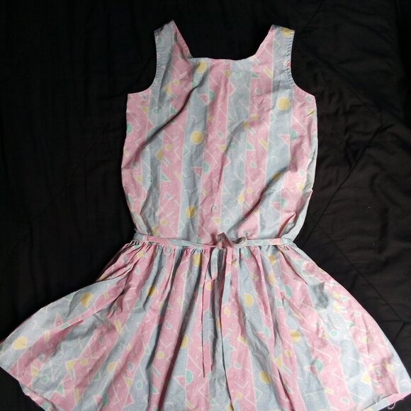 Vintage Rare Editions Abstract Geometric Stripes Pastel Midi Dress Sleeveless - Picture 6 of 7